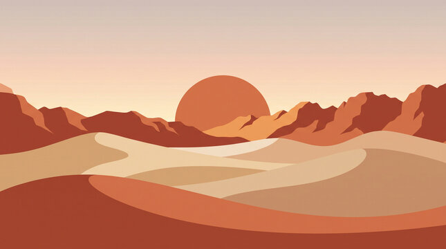 Abstract Minimalist Desert Landscape with Setting Sun