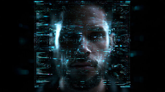 Biometric Facial Recognition and Artificial Intelligence Interface on Man