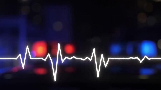 Digital audio frequency waveform pulsing with glowing red and blue emergency police lights