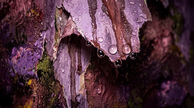 Water Droplets on Colorful Peeling Tree Bark