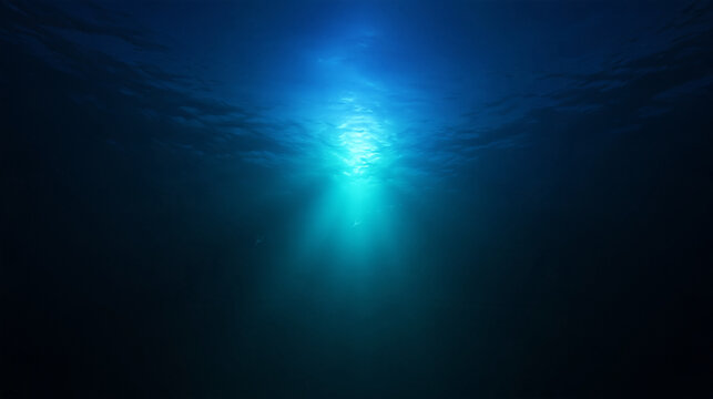 Sunlight Rays Beaming Through Deep Blue Ocean Water