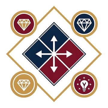 Business strategic growth model with diamond icons and directional arrows business strategy diamond icon corporate planning business