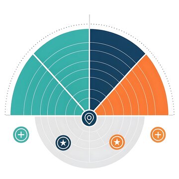 Abstract radar chart circular diagram showing different data segments with map markers data visualization infographic elements dashboard