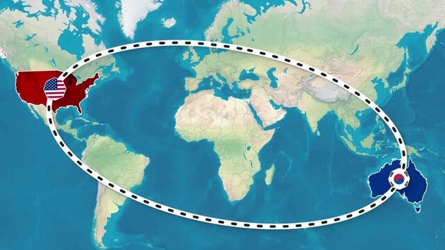 United States and Australia Bilateral Relationship Map Animation Footage