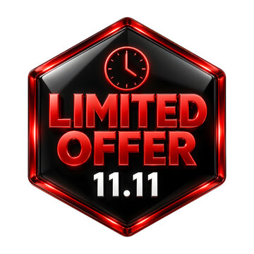 Limited Offer 11.11 Sale Badge with Clock Symbol Isolated on Transparent Background