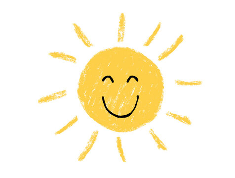 Happy Yellow Sun with Smiling Face and Crayon Style Rays