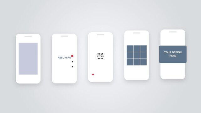 Smartphone wireframe screen mockups set featuring popular social media mobile application layouts including live video reel story timeline grid frame and vertical interface design templates
