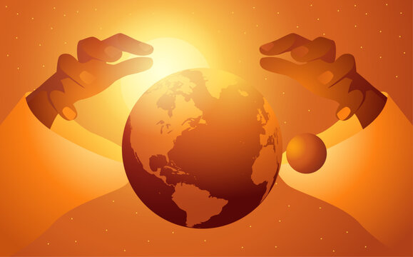 Biblical vector illustration depicting God creating light in first day, Let there be light, Bible seven days of creation story in the book of Genesis.