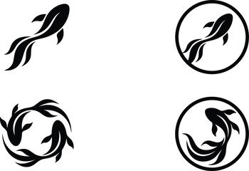 Fototapeta premium Abstract Koi Fish Silhouette Logo Design Variations Vector Illustration Set in Modern Minimalist Style for Graphic Designs