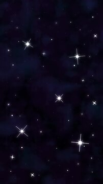 Seamless loop animation of twinkling pixel stars against a dark purple cosmic night sky.