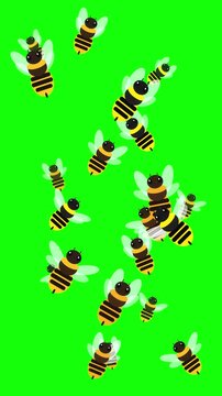 Pixel art bees flying in a loop animation against a green screen background.