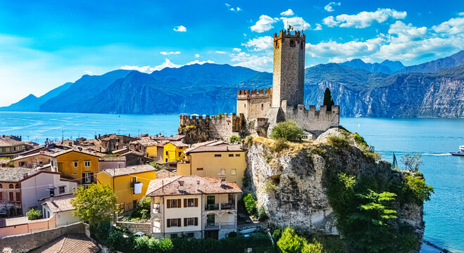 View of Malcesine on the shore of Lake Garda, Italy