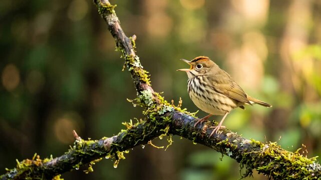 ovenbird close up at morning light in great smoky mountains tennessee usa video