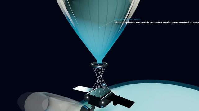 3D animation of a stratospheric solar reflector aerostat injecting calcium carbonate aerosols to enhance atmospheric albedo for solar geoengineering and climate change mitigation