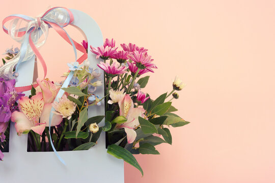 image of romantic and delicate flowers on pastel background