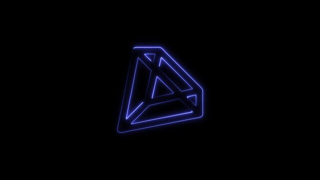 bule Neon Outline of a Geometric Diamond Shape on Black Background jewel