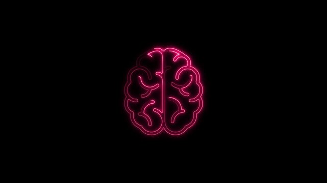 Glowing neon human brain animation, abstract neural network and artificial intelligence concept neurology
