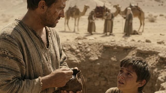 Judas Iscariot Counts Thirty Silver Coins in the Desert Before Betraying Jesus Christ Symbolizing Greed Treachery Temptation Guilt Prophecy Remorse Sin and the Tragic Holy Week Story