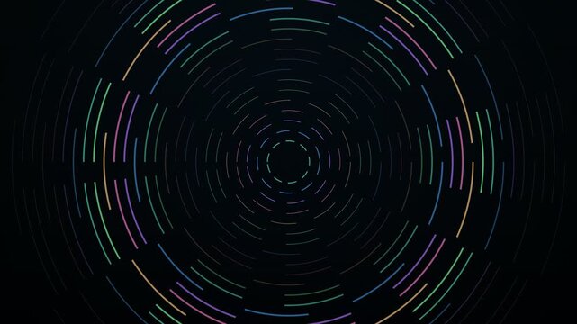 Hypnotic Glowing Concentric Light Circles in Dark Space Background