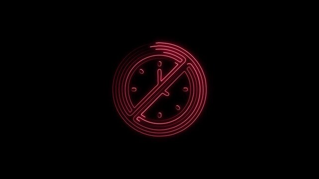 Minimalist bule neon clock with moving hands on textured black background, futuristic glowing time animation. Red Neon Clock Face With Hour and Minute Hands On Textured animation Black Background