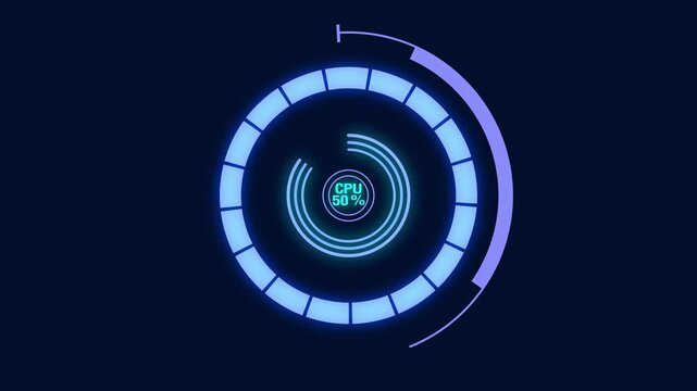 Circular CPU usage indicator animation displays 30 percent load. Processor performance telemetry tracks on the CPU indicator. System monitoring telemetry runs on the CPU usage indicator.
