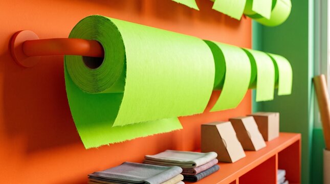 Color material library with paper rolls and samples