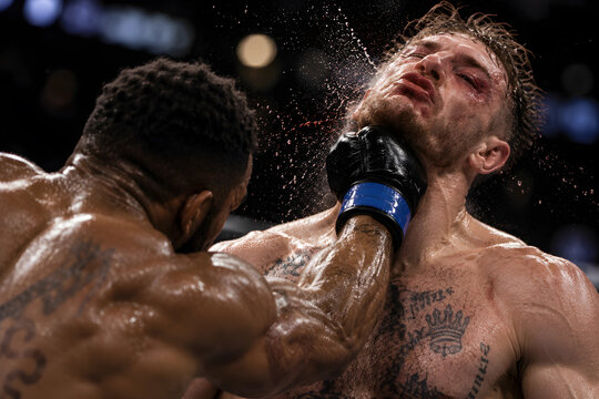 Cinematic MMA Fighter Landing a Powerful Uppercut in the Octagon