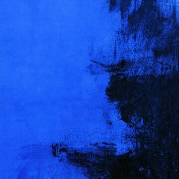 Abstract dark and vibrant blue textured artwork with dramatic brush strokes and contrasting shadows on canvas for modern creative expression background