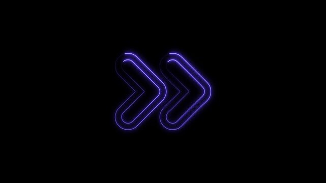 Glowing neon arrow icon animation on black background 4k