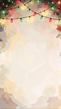 Christmas string lights on abstract painterly background