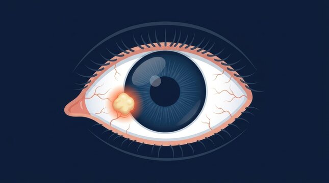 Medical illustration of a pinguecula growth on the human eye surface for clinical education