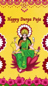 Durga Ashtami Maha Ashtami Yellow Dark Red Bold and Bright Greeting Video Story