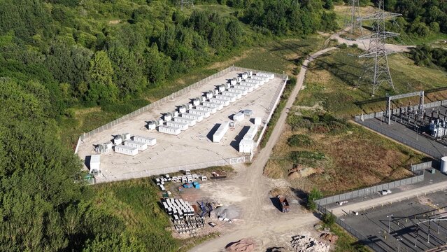 Aerial view of a battery energy storage system plant