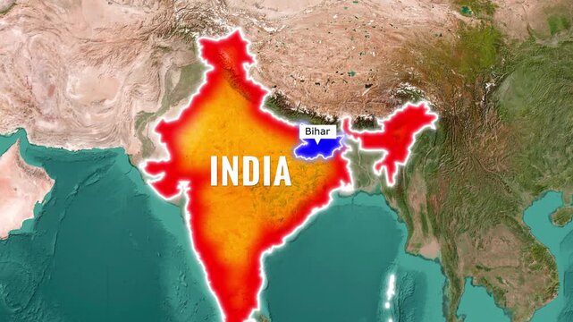 Bihar state highlighted on map of India stock video footage