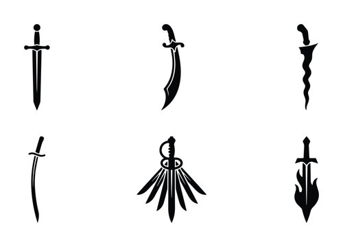Diverse Sword Silhouettes Collection: Medieval, Oriental, Fantasy Weapon Icons