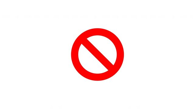 A dynamic flat red prohibited/no symbol featuring a 3-part spinning dash assembly for the circle and a dynamic sliding slice for the diagonal bar. Built with manual anti-aliasing on a solid white back