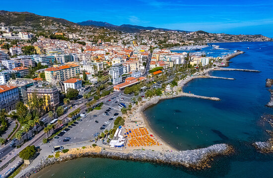 View of Sanremo in the province of Imperia. Liguria, Italy