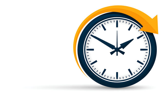 Round clock face with a forward sweeping arrow over the dial