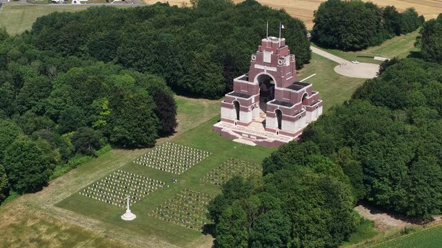 Aerial view of thiepval memorial to the missing of the somme in france