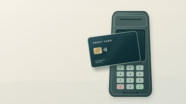 Credit card tapping a pos terminal for a contactless payment isolated on a white background