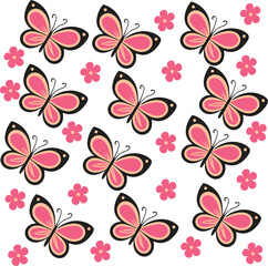 Fototapeta premium Pink butterflies with flowers pattern design