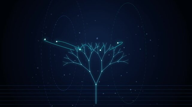 Glowing Blue Digital Data Tree Network Animation Representing Futuristic Technology Growth