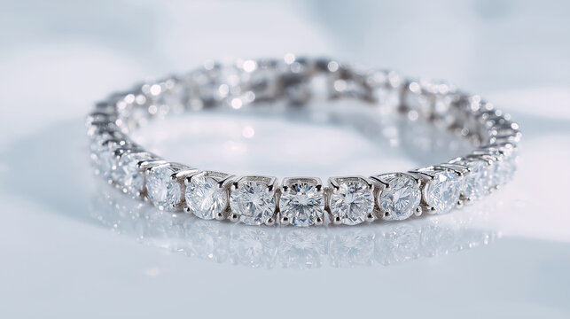 Luxury white gold diamond bracelet isolated on white background jewelry showcase elegant environment close-up view