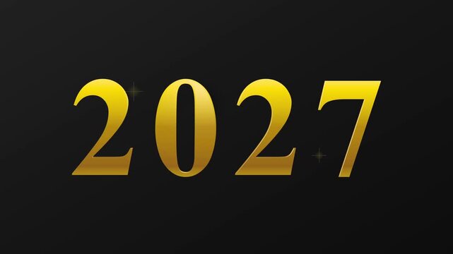Happy New Year 2027 Gold Numbers Animation Glowing Sparkling Text On Dark Luxury Black Background