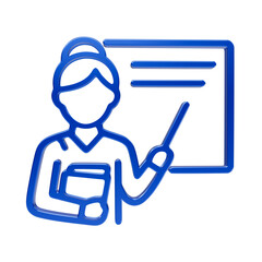 Glossy blue 3d teacher showing a woman holding a book and pointing at a blackboard on black 3d blue teacher © ANTOR SARKER 