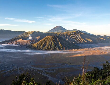 Mount Bromo Volcanic Landscape at Sunrise in East Java, Indonesia