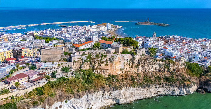 Aerial view of Vieste in the province of Foggia, Apulia, Italy