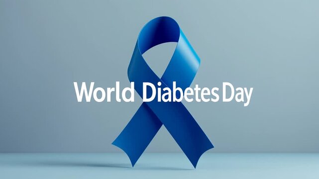 Banner poster postcard world diabetes day, symbol of support and awareness blue ribbon AI Generative