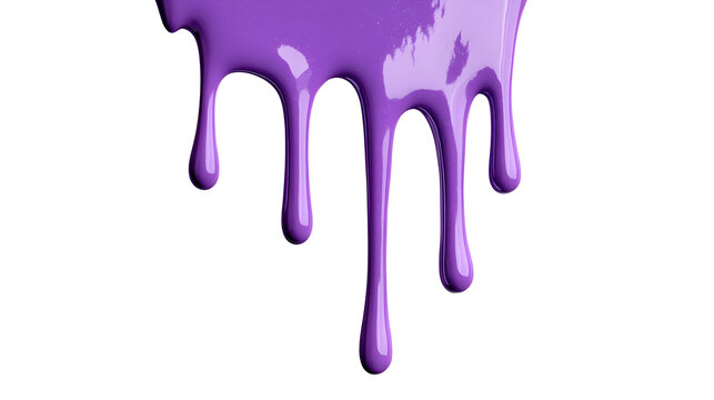 A professional studio shot of a glossy ultraviolet purple paint drip vertical stream trickling down, clean PNG isolated on a solid white background