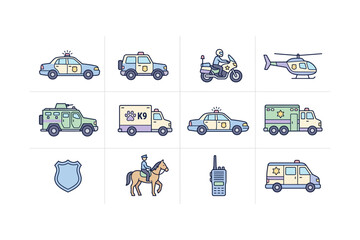 Police and Emergency Vehicle Icon Set © VectorNest Studio